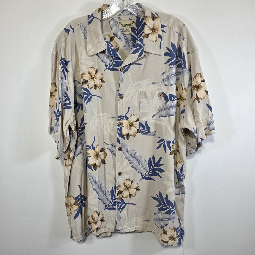 Paradise Coves Mens 100% Silk Hawaiian Button Down Casual Tropical Shirt Size 2X